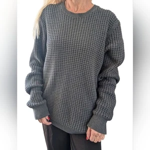 AllSaints Gray Waffle Knit Cotton Oversized Crewneck Sweater Pullover Size M - Picture 1 of 7