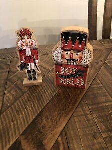 Lot of 2 ~ Wooden Christmas Home Decor Signs Nutcracker Holidays 5”