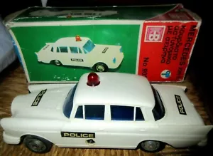 VINTAGE GREEK TIN & PLASTIC WIND-UP - MERCEDES 220 S - POLICE CAR 70s BY KB MIB - Picture 1 of 6