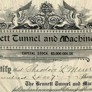 Vintage Stock Certificate 1909 Bennett Tunnel and Machine Co. Denver, CO #240 - Picture 1 of 3