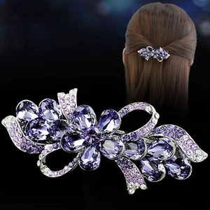 Silberfarbene lila Farbe Strass Kristall Haarspangen Metall Haarspange USA - Bild 1 von 4