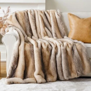 NEW West Elm Boho Brown Faux Fur Thick Mink Throw Blanket Bedding - 60" x 50" - Picture 1 of 10