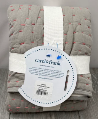 Carol & Frank Polly Reversible Kantha Stitch Almohada Falsa, Boulder/Blanco Estándar Foto 1 de 4