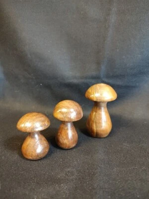 3 Walnut Wood Mushroom family Lathe Turned Hand Made Pedersen Craft Woodworking  - Image 1 of 2