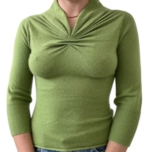 Vintage Y2K Womens Green 100% Cashmere Cowl Neck Soft Hippy Sweater Sz S - Picture 1 of 7