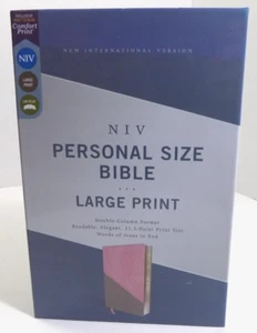 NIV Personal Size Bible Large Print Pink Gray Leathersoft Zondervan -Two Ribbons - Imagen 1 de 10