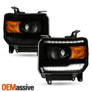 For 2014-2018 GMC Sierra 1500 LED DRL Projector Headlights Black Smoke Lens Pair - Picture 1 of 8