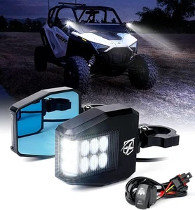 Xprite Aluminum UTV Side Rear View Mirrors Fit All 1.6-2 Inch Roll Smoke Lens  - Picture 1 of 7