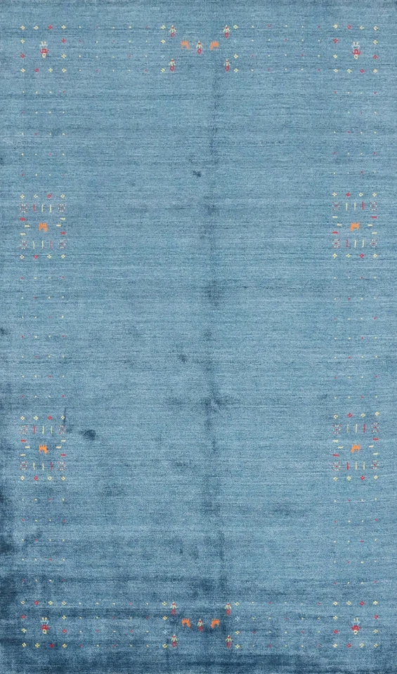 Sky Blue Gabbeh Style Area Rug 6x10 Ft Handmade with Subtle Multicolor Accents - Image 1 of 4