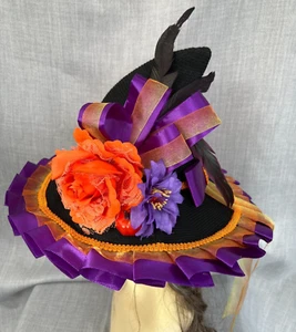 Impresionante Sombrero de Brujas Negro Púrpura Naranja Flores Plumas Potter Arco de Calabaza (WH - Imagen 1 de 9