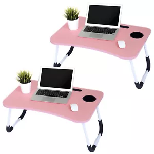 ICE ARMOR 2-PC Laptop Tray Lap Desk Stand Foldable Bed Table Cup Slot Pink - Picture 1 of 6
