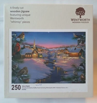 Wentworth Silent Night 250 Pce Wooden Jigsaw Puzzle Christmas Birds Snow Red Sky - Image 1 of 4