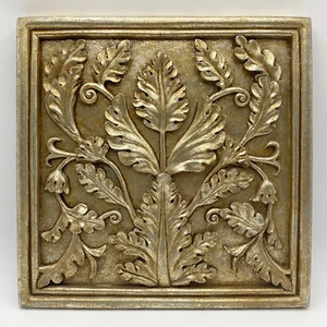 Vintage Gussharz Akanthusblatt Wandkunst Plakette - Distressed Gold & Silber Blatt - Bild 1 von 9