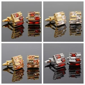 Men Shiny Rhinestone Sparkle Crystal Cufflink Wedding Party Cuff Link With Box - Picture 1 of 8