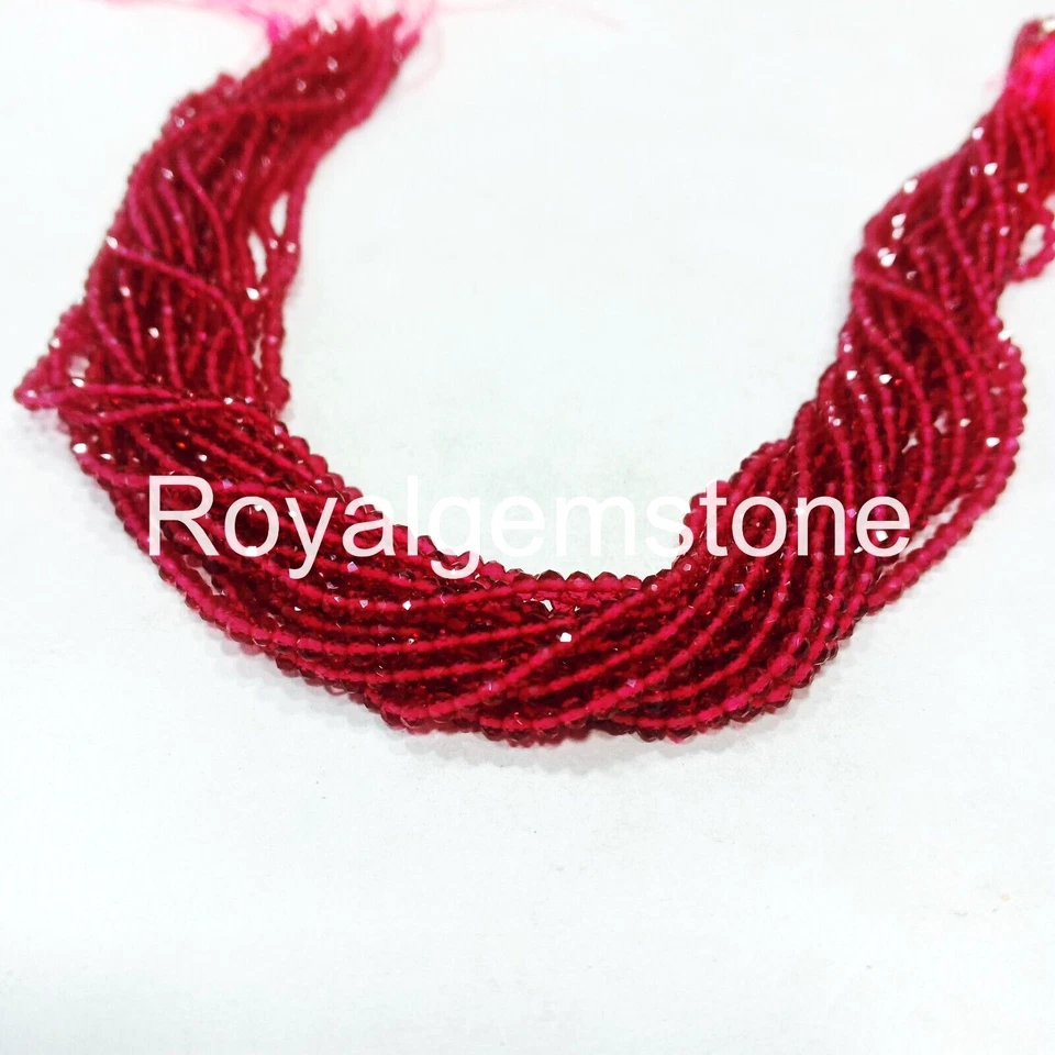 Venta al por mayor Lote de cuentas de rubí, cuentas sueltas redondas facetadas artificiales 2 mm 10" hebra Foto 1 de 4