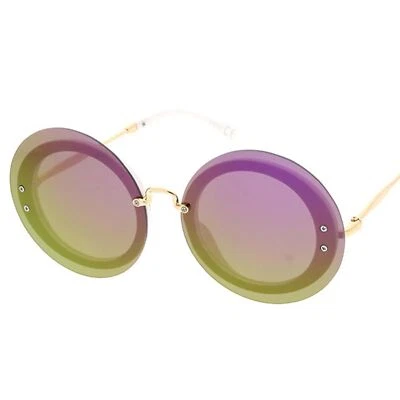 Гламурные круглые солнцезащитные очки большого размера для женщин фиолетовая зеркальная линза - Изображение 1 из 2