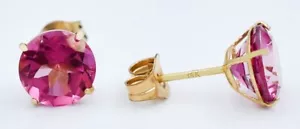 GENUINE 2.20 Cts PINK SAPPHIRE STUD EARRINGS 14K YELLOW GOLD - Free Appraisal - Picture 1 of 6