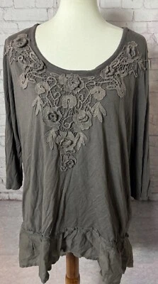 Ángel Cintas Mujer XL Marrón Bordado Floral Túnica Dobladillo Alto Bajo Manga 3/4 Foto 1 de 4