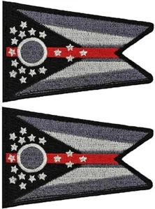 Ohio State Flag Subdued Thin Red Line Firefighter PATCH -2PC HOOK BACKING  3"X2" - Picture 1 of 2