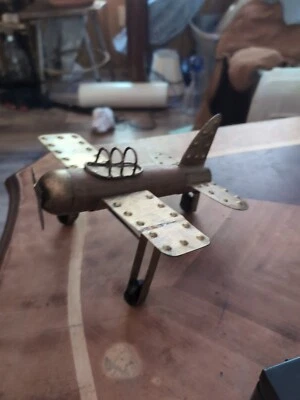 Hand Made Décor Single Propeller Wooden Tin Fixed Wing Toy Airplane - Image 1 of 4