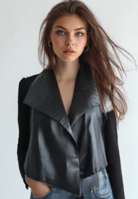 Theory Brigida_Rave Lambskin Front Jacket Size X-Small Ponte Knit Pockets Black - Image 1 of 4