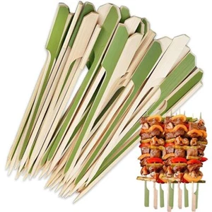 100pcs Bamboo Paddle Skewers Sticks Wooden Picks BBQ Fruit Cocktail Party - Picture 1 of 11