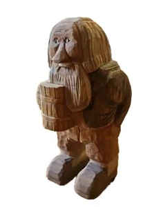 Holzschnitzerei bärtiger alter Mann trinkt 6" groß Vintage - Bild 1 von 6