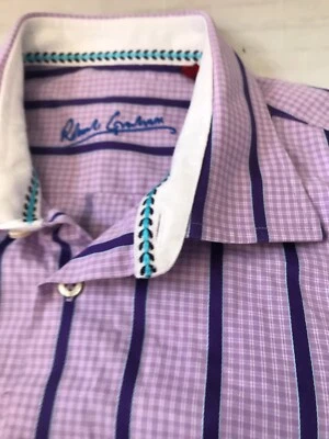 ROBERT GRAHAM Boys Shirt 10-12 Button down Purple Striped Flip Cuff LS Shirt - Image 1 of 4