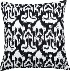 Ethnic 16" Black Ikat Kantha Embroidered Cushion Cover Sofa Couch Pillow Throw - Picture 1 of 3