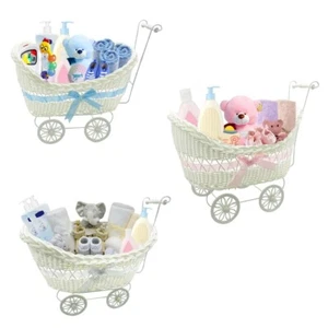 LARGE Unisex baby shower Pram Basket Wicker Hamper Newborn Party Gift Christmas  - Picture 1 of 8