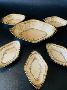 Vintage Elite Works Nut Bowls Limoges France Porcelain Luster Trinket Bowls 6pc - Picture 1 of 23