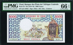 Chad 1000 Francs ND (1974-78) Pick-3b GEM UNC PMG 66 EPQ - Picture 1 of 2