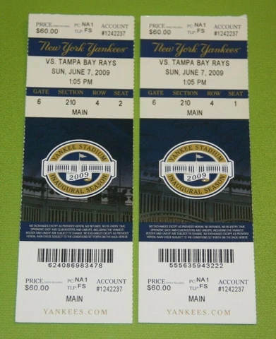 New York Yankees Ticket Stub | June 7 2009 | Mariano Rivera Save Cover