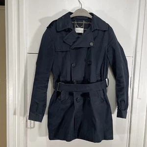 Sandro Paris Jacket Navy Mini Belted Trench Coat - Picture 1 of 5