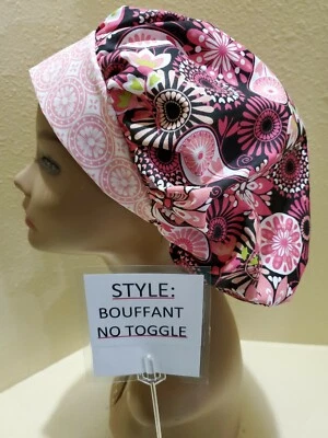Medallion Floral (pink) Women's Bouffant Surgical Scrub Hat/Cap Handmade - Image 1 of 4