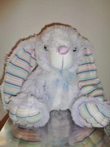 Bunny Purple long cotton striped Ears Stuffed Plush Sits 9" Atico Easter Rabbit - Picture 1 of 12