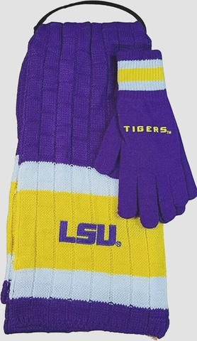 LSU TIGERS Scarf with Matching Gloves Gift Set NCAA Licensed Adult Size NWT Cover