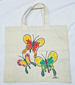 Vintage 70er Mod Tragetasche Canvas Geschäft Lebensmittel Mittagessen Schmetterling Nikki mitteldick - Bild 1 von 3