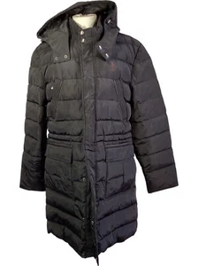 US Polo Assn Puffer Coat Black Long Hooded Size 42 Chest - Picture 1 of 18