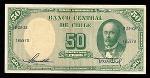 CHILE 50 PESOS , 5 Condors , ( 1947-1958 ) PICK # 112 Banknote - Picture 1 of 2