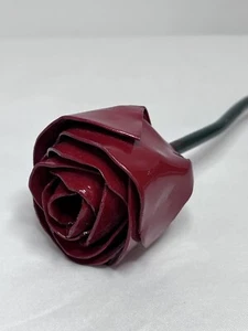 Handmade Metal Red Rose Sculpture Gift 10.5" - Picture 1 of 8