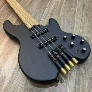 Headless Bass Guitar - Ash Body & Roasted Maple Neck in Solid Black - Picture 1 of 8