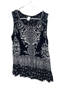 Canotta Bila taglia L Peplum nera camicia boho top senza maniche rayon ricamata - Foto 1 di 6