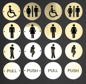 RUNDE GOLDENE TÜRSCHILDER Kneipen Geschäfte Büro Geschäft Bad/WC/WC Schilder!! - Bild 1 von 28