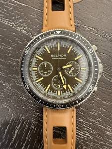 Selhor Stainless Steel Watch NIB Leather Men's Band 20 ATM Water Resistant - Picture 1 of 13