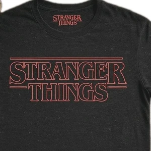STRANGER THINGS Netflix Logo T-Shirt LG Black Raggedy Tee 80s Style Distressed - Picture 1 of 5