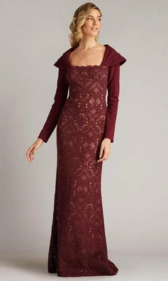 Vestido Tadashi Shoji Canela Borgoña Bordado Manga Larga Talla 2 $558 Foto 1 de 3