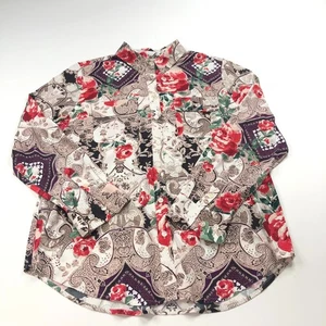 Chico's 1 US 8/10 Modal Abstract Artsy Button Long Sleeve Check Plaid Shirt - Picture 1 of 11