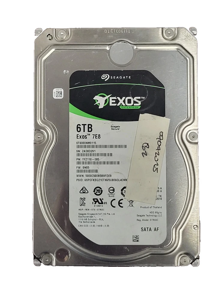 Seagate EXOS 7E8 - 6TB 7200RPM 3.5" SATA 256MB ST6000NM0115 PN: 1YZ110-005 #73 - Image 1 of 3