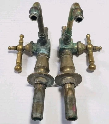 Antique brass faucet Pair spigot Style Cool Design Industrial Look  - Image 1 of 4
